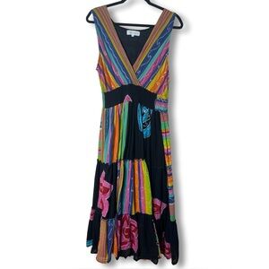 The Paragon Women’s Colorblock Patchwork Maxi Dress Smocked Waist Sz XL